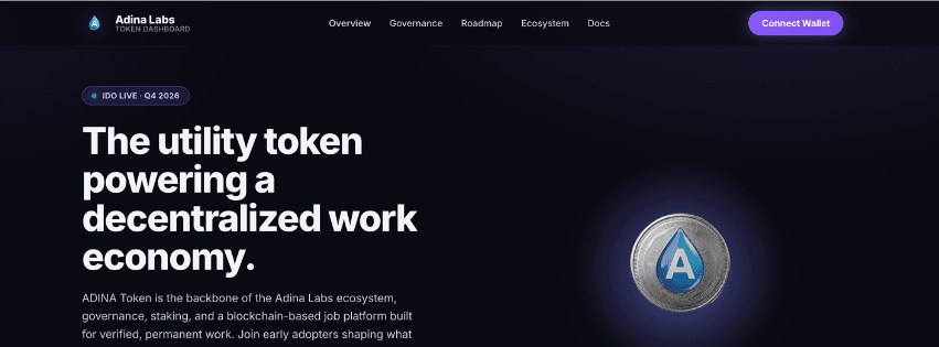 Preview of the ADINA Token dashboard interface