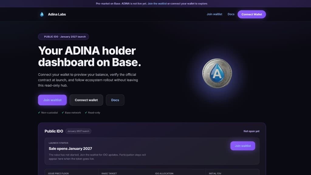 ADINA Token Dashboard on Base